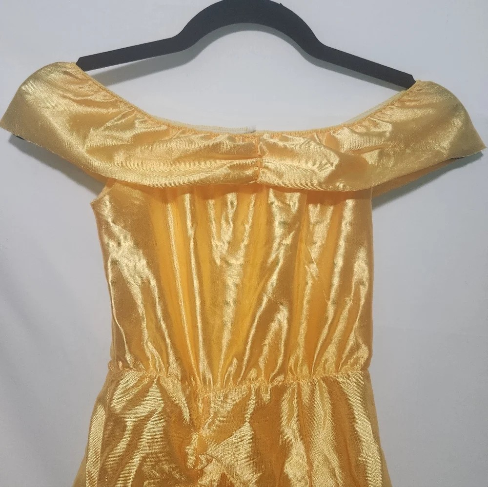 90s Disney Belle Beauty & Beast Shiny Golden Yellow Ball Gown Costume. Size 7-10